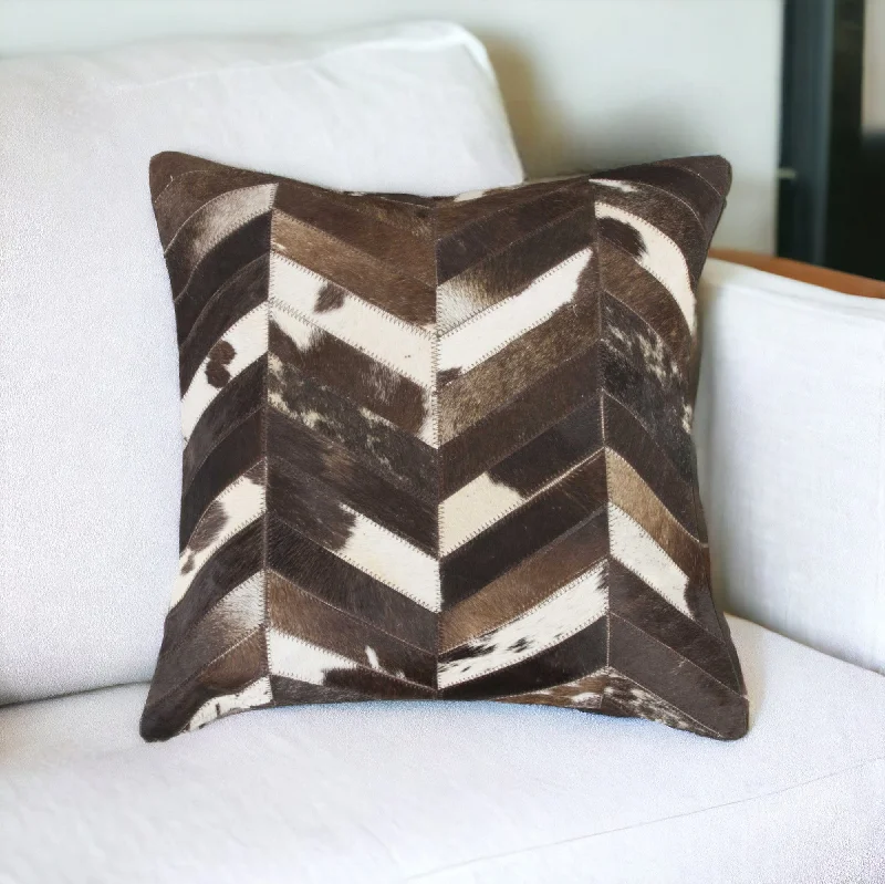 Silk Pillows for Smooth Skin and Hair18" Brown and Off White Chevron Cowhide Throw Pillow