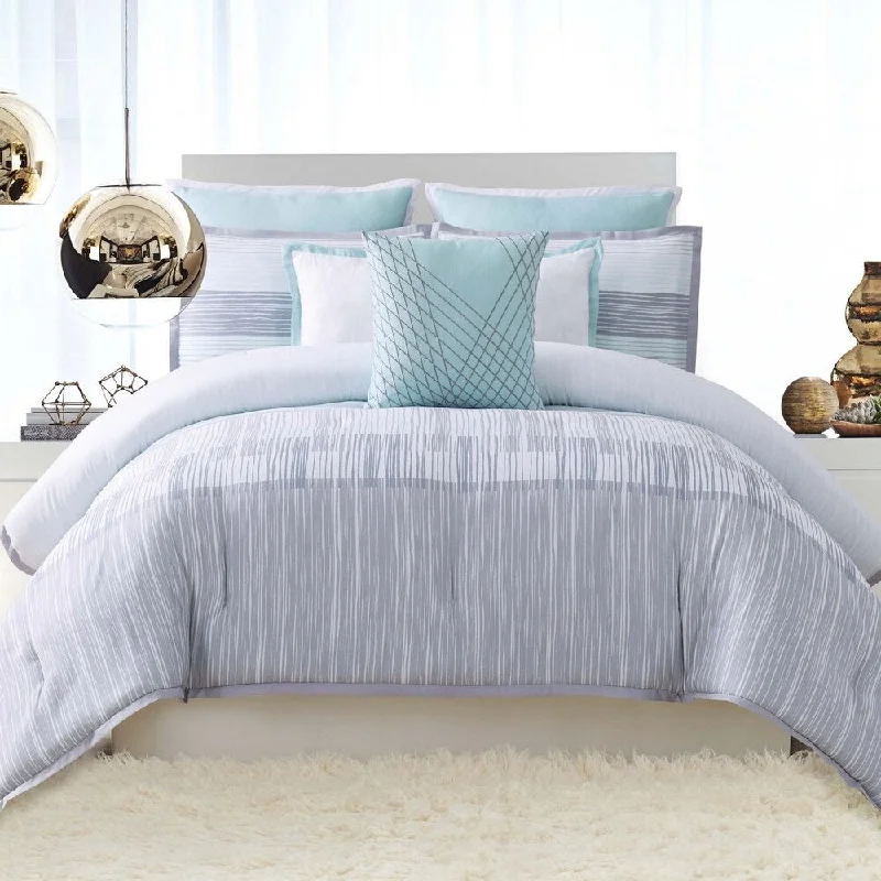 Microfiber - filled comforters that are lightweight and easy to care forVince Camuto Kasu Stripe 3 Piece Comforter Set