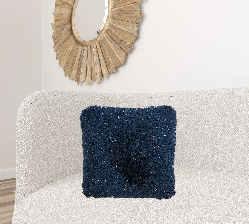 Kids Pillows with Fun DesignsPlush Navy Shag Accent Throw Pillow