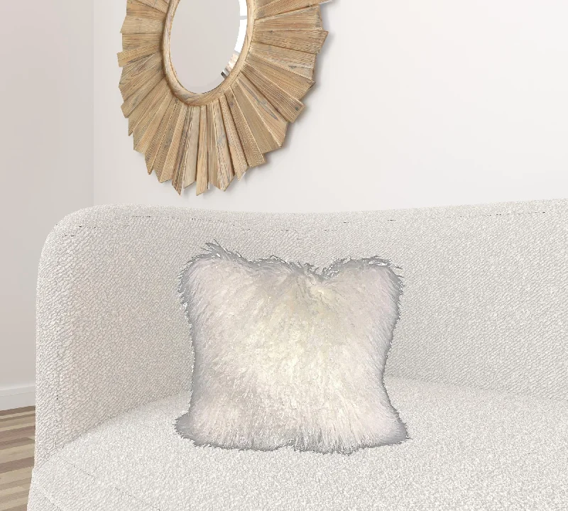 Hypoallergenic Pillows for Allergy Sufferers20" Bright White Genuine Tibetan Lamb Fur Pillow With Microsuede Backing