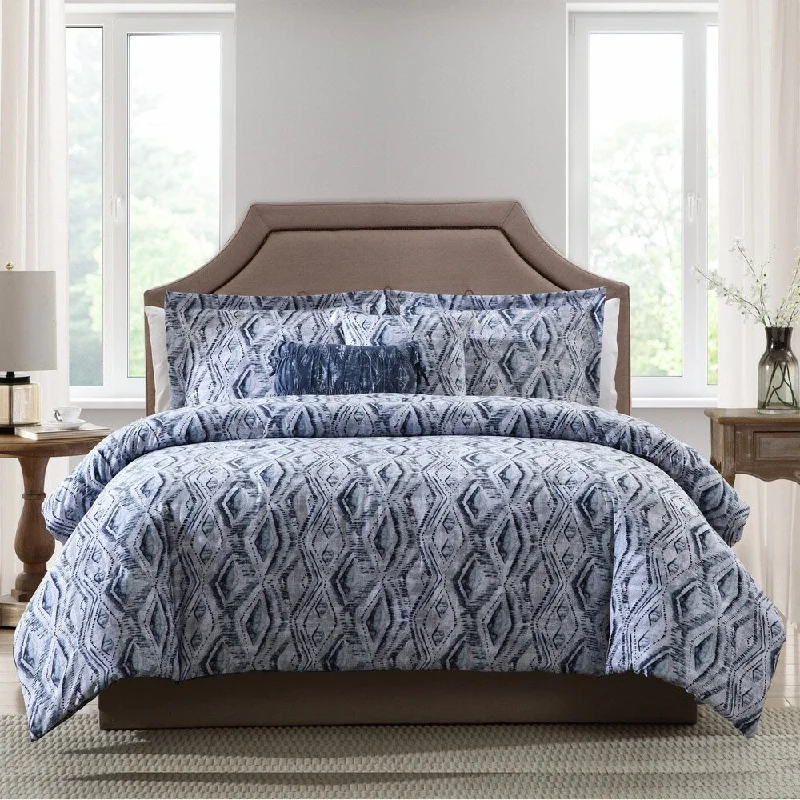 Down - filled comforters for supreme warmth and lightnessPorch & Den La Mancha Blue Ikat 5-piece Comforter Set
