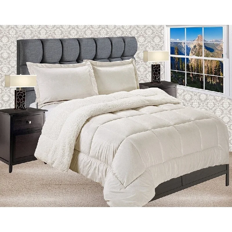 Queen - size comforters for standard queen - sized mattressesElegant Comfort Reversible Sherpa Micro-Suede 3-Piece Comforter Set