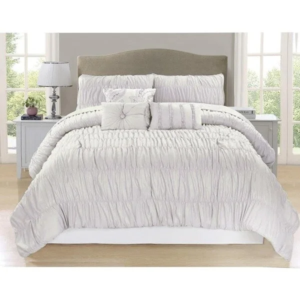 Synthetic - filled comforters like polyester for affordability and hypoallergenic propertiesParis Creamy White 7 Piece Comforter Set