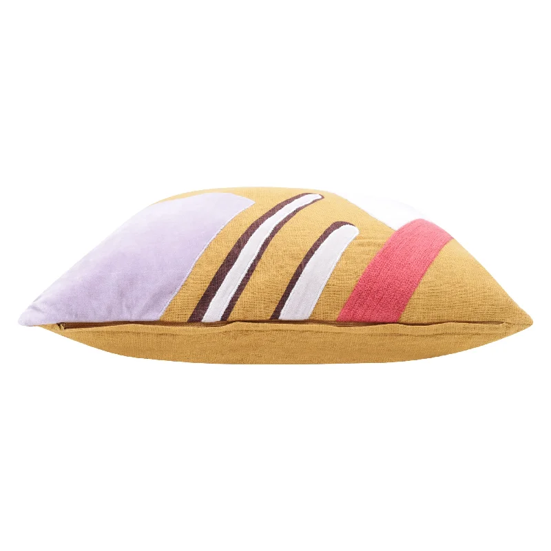 Round Pillows for Boho-Style Interiors20" X 20" Yellow Purple Off-White And Coral 100% Cotton Abstract Zippered Pillow
