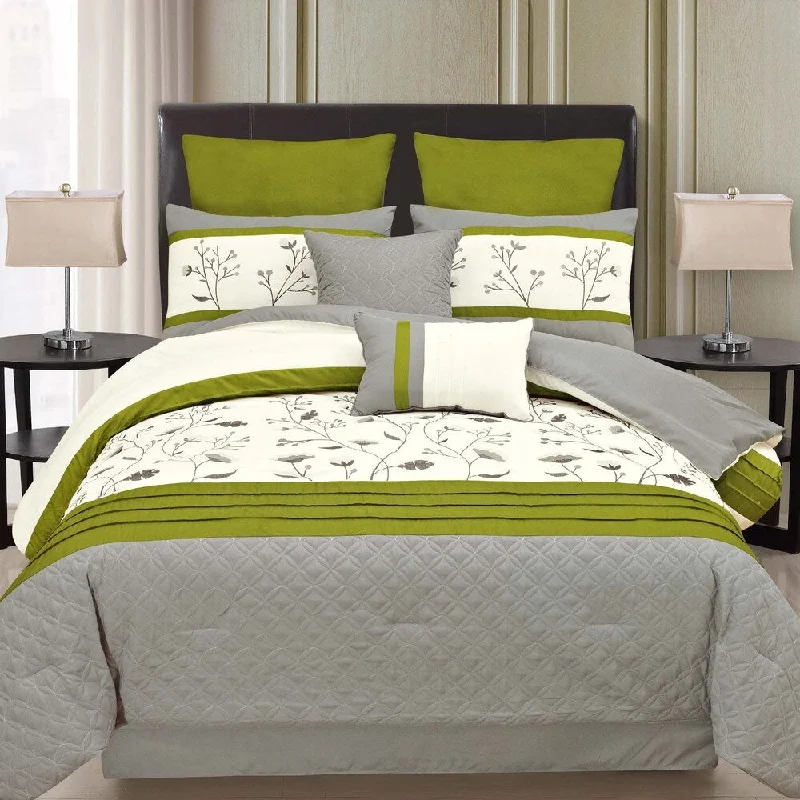Wool - filled comforters with natural moisture - wicking and temperature - regulating featuresJoy 8-piece Comforter Set with Embroidered Floral Design Accented by Color Block