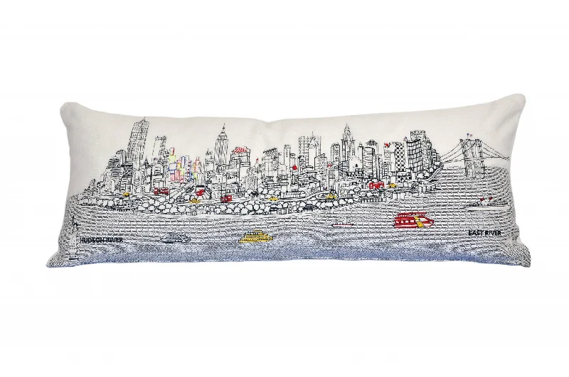 Plush Pillows for a Cozy Bed35" White NYC Daylight Skyline Lumbar Decorative Pillow