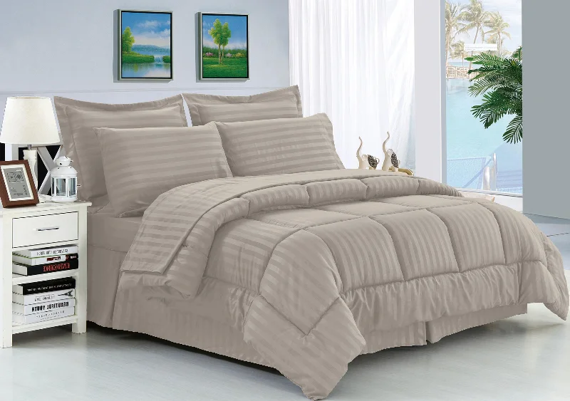 Goose down comforters known for their superior quality and insulationElegant Comfort 8-Piece Dobby Stripe Comforter Set - Includes 4-Piece Sheet Set with Double Sided Storage Pockets Goose down comforters known for their superior quality and insulationElegant Comfort 8-Piece Dobby Stripe Comforter Set - Includes 4-Piece Sheet Set with Double Sided Storage Pockets