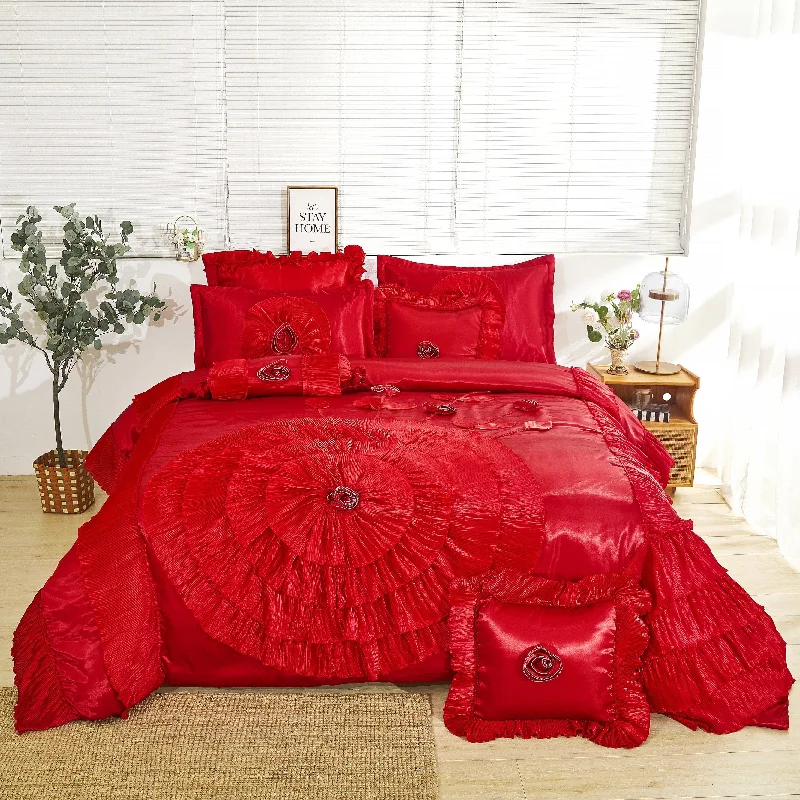Full - size comforters suitable for full - sized beds in guest rooms or small bedroomsTache Satin Ruffle Victorian Glam Romantic Red Rose Comforter Set (HY4174) Full - size comforters suitable for full - sized beds in guest rooms or small bedroomsTache Satin Ruffle Victorian Glam Romantic Red Rose Comforter Set (HY4174)