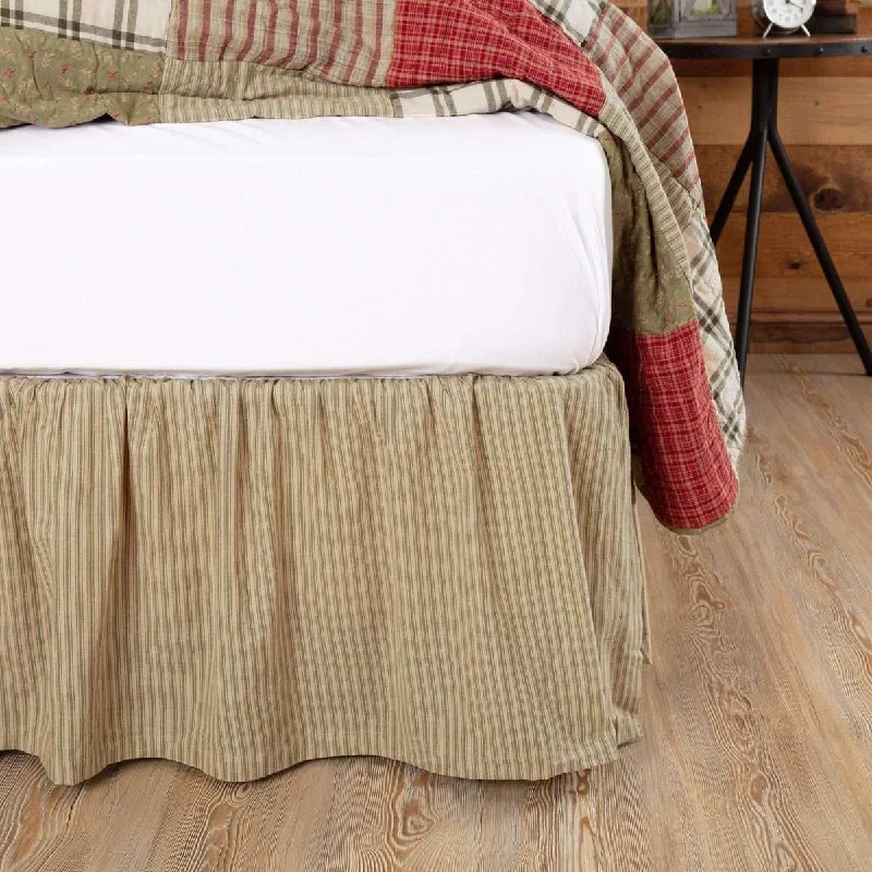 Bed skirts with a damask pattern for an elegant lookPrairie Winds Green Ticking Stripe Bed Skirts VHC Brands Bed skirts with a damask pattern for an elegant lookPrairie Winds Green Ticking Stripe Bed Skirts VHC Brands
