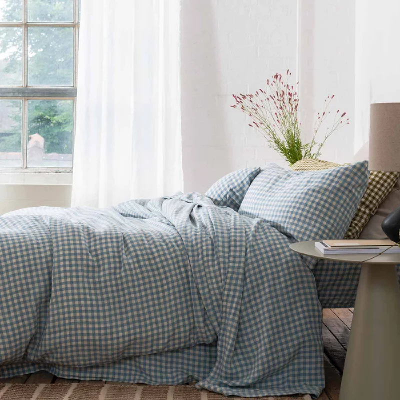 Dry - clean - only duvet covers with high - end materials and delicate designsWarm Blue Gingham 100% Linen Duvet Cover Dry - clean - only duvet covers with high - end materials and delicate designsWarm Blue Gingham 100% Linen Duvet Cover