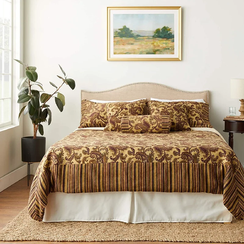 Cotton - filled comforters for a breathable and natural sleep experienceTache Chenille Elegant Paisley Striped Brown Burgundy Exotic Blooms Comforter Set With Zipper Cover (BM14224) Cotton - filled comforters for a breathable and natural sleep experienceTache Chenille Elegant Paisley Striped Brown Burgundy Exotic Blooms Comforter Set With Zipper Cover (BM14224)