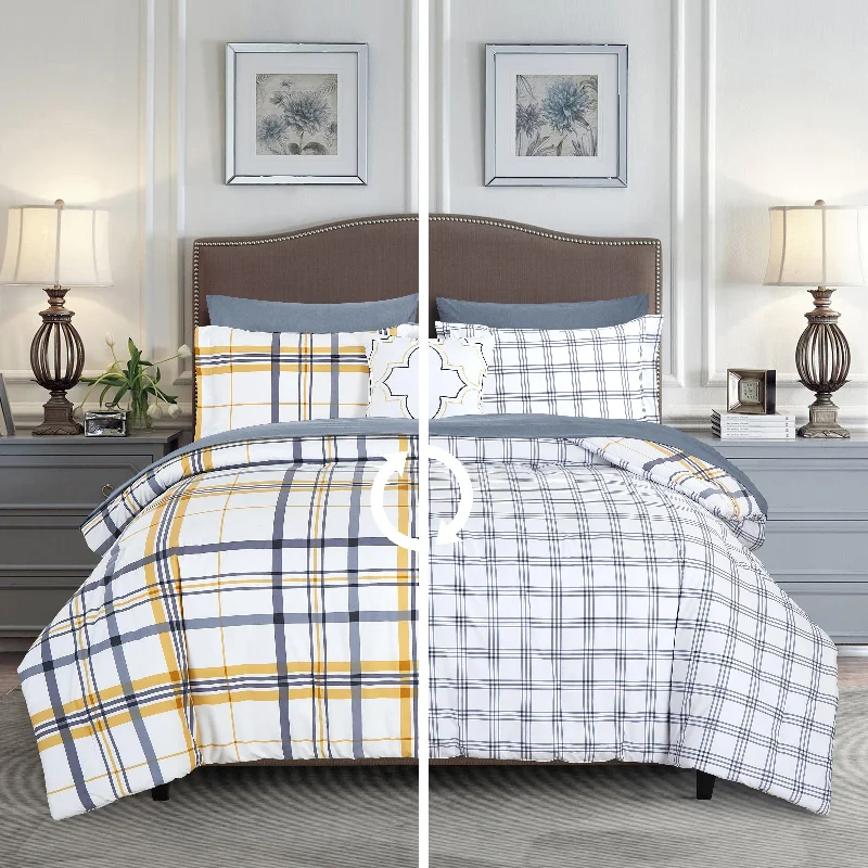 King - size comforters to fit large king - sized beds perfectlyElegant Comfort 8-Piece Lodge Plaid and Patch Reversible Comforter Set - Includes 4-Piece Sheet Set with Double Sided Storage Pockets King - size comforters to fit large king - sized beds perfectlyElegant Comfort 8-Piece Lodge Plaid and Patch Reversible Comforter Set - Includes 4-Piece Sheet Set with Double Sided Storage Pockets