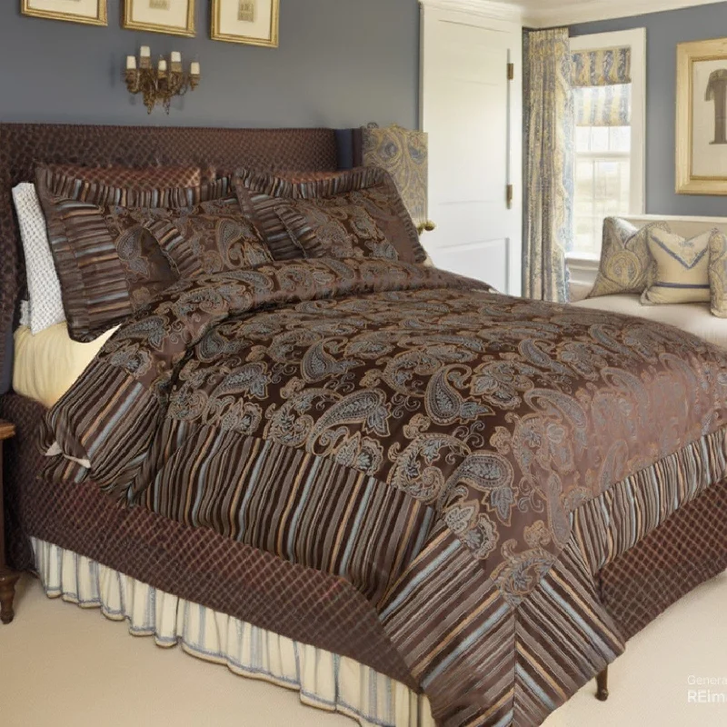 King - size comforters to fit large king - sized beds perfectlyTache Chenille Elegant Paisley Floral Striped Brown Blue Eastern Comforter Set With Zipper Cover (14070) King - size comforters to fit large king - sized beds perfectlyTache Chenille Elegant Paisley Floral Striped Brown Blue Eastern Comforter Set With Zipper Cover (14070)