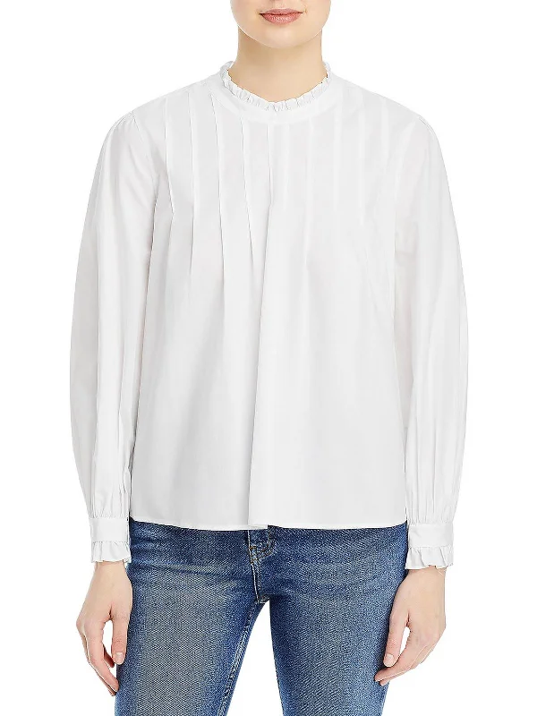 Womens Pleated Ruffled Blouse