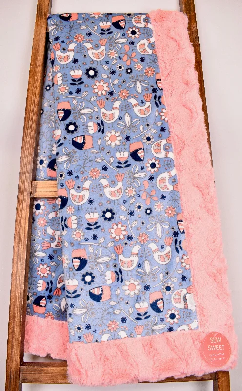Cotton blankets for breathability and a lightweight feelBirdsong Bluebell / Glacier Blossom - Adult Snuggler Blanket Cotton blankets for breathability and a lightweight feelBirdsong Bluebell / Glacier Blossom - Adult Snuggler Blanket