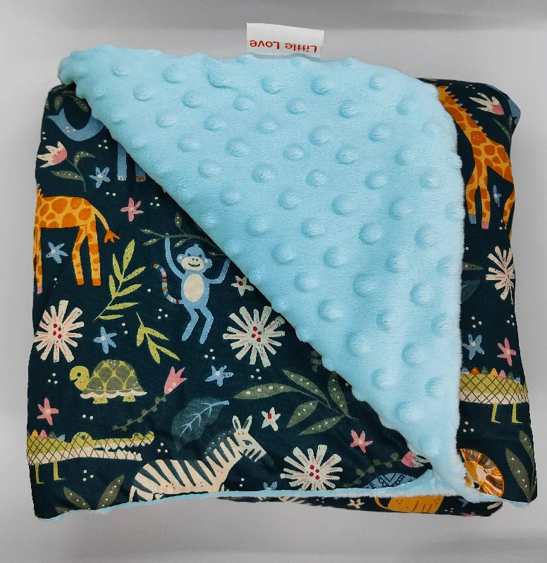 Wool blankets with natural warmth and insulationBlue Safari Animals travel blanket