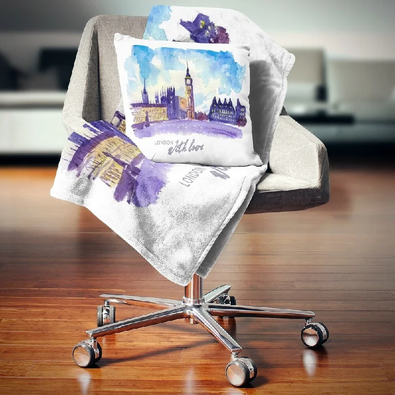 Mohair blankets with a unique sheen and softnessDesignart 'London Purple Illustration' Cityscape Painting Throw Blanket Mohair blankets with a unique sheen and softnessDesignart 'London Purple Illustration' Cityscape Painting Throw Blanket