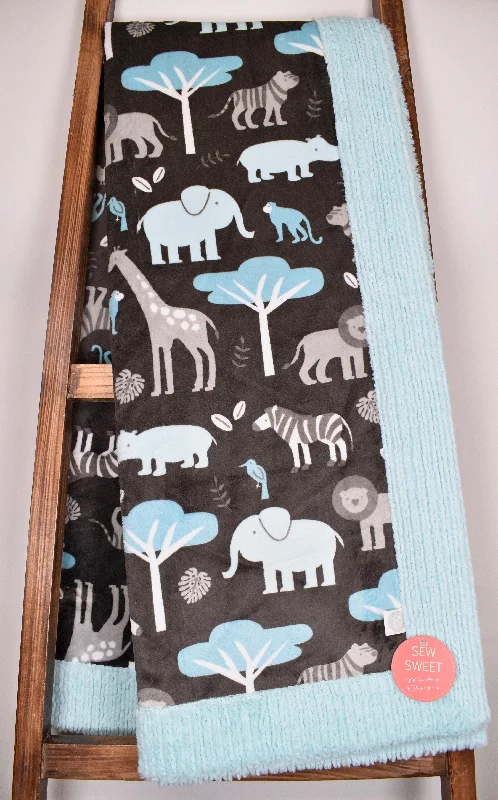 Cotton blankets for breathability and a lightweight feelJungle Tales Topaz / Chenille Saltwater - Adult Snuggler Blanket