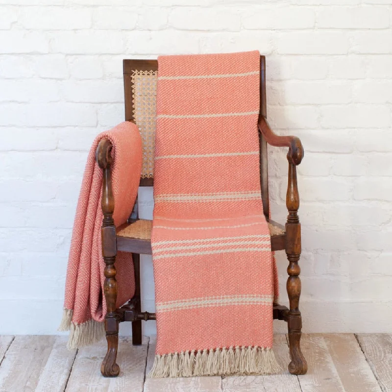 Mohair blankets with a unique sheen and softnessOxford Stripe Coral Blanket
