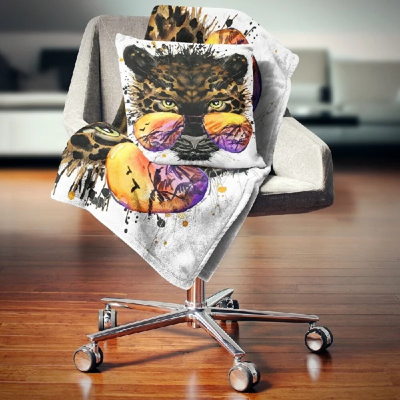 Fleece blankets for a cozy and plush textureDesignart 'Funny Jaguar with Sunglasses' Contemporary Animal Throw Blanket