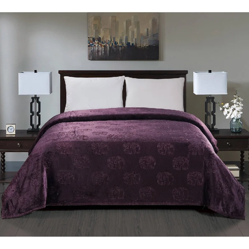Cotton blankets for breathability and a lightweight feelElephant Embossed Blanket King Plum